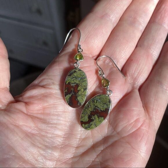 Dragon Blood & Peridot Sterling silver Earrings - Picture 6 of 7